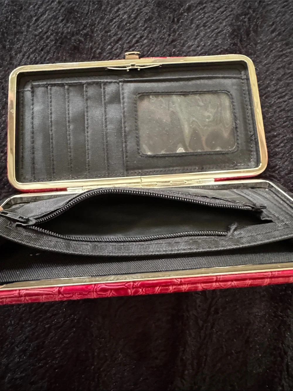 New Women's Red Wine Croc Embossed Clutch Wallet Hard Shell